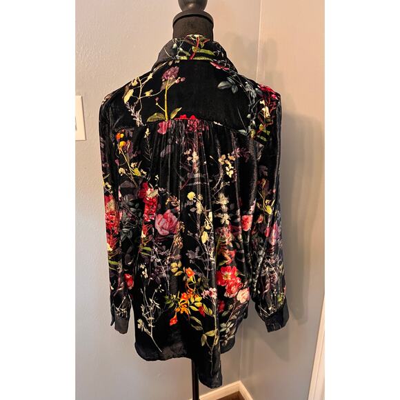 Soft Surroundings Jardim floral velvet button down long sleeve blouse tunic.‎ PL - Picture 2 of 9